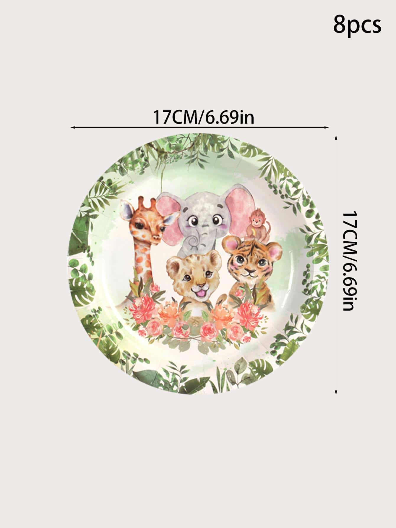 8pcs Animal Pattern Paper Plate, Cartoon Disposable Plate For Party - Green - View 1