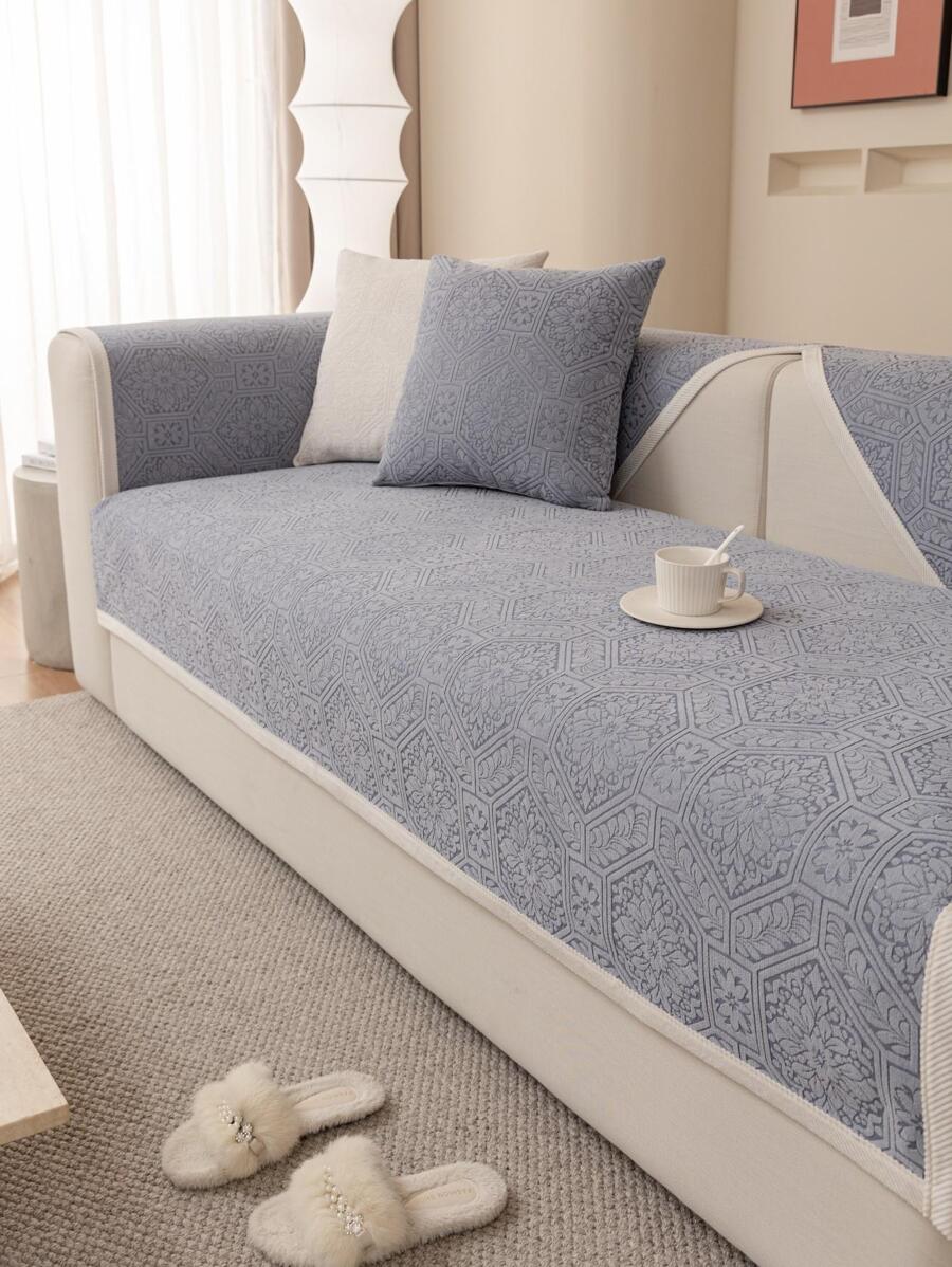 1入組花朵圖案沙發現代織物沙發蓋毯適用於 - 淺灰色 - 查看 1