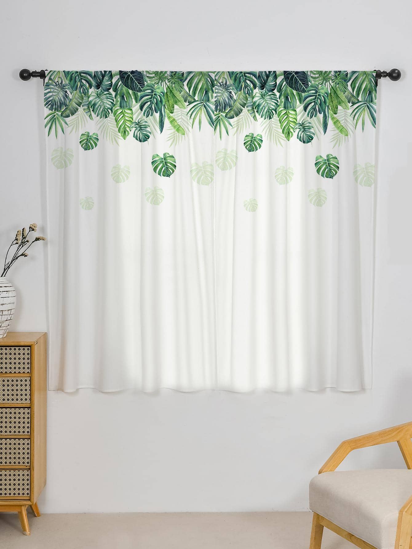 葉子圖案單面板遮光窗簾現代熱帶葉子印花單面板遮光窗簾適用於臥室和客廳 - 彩色 - 查看 1