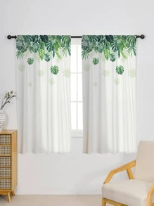 葉子圖案單面板遮光窗簾現代熱帶葉子印花單面板遮光窗簾適用於臥室和客廳 - 彩色 - 查看 2