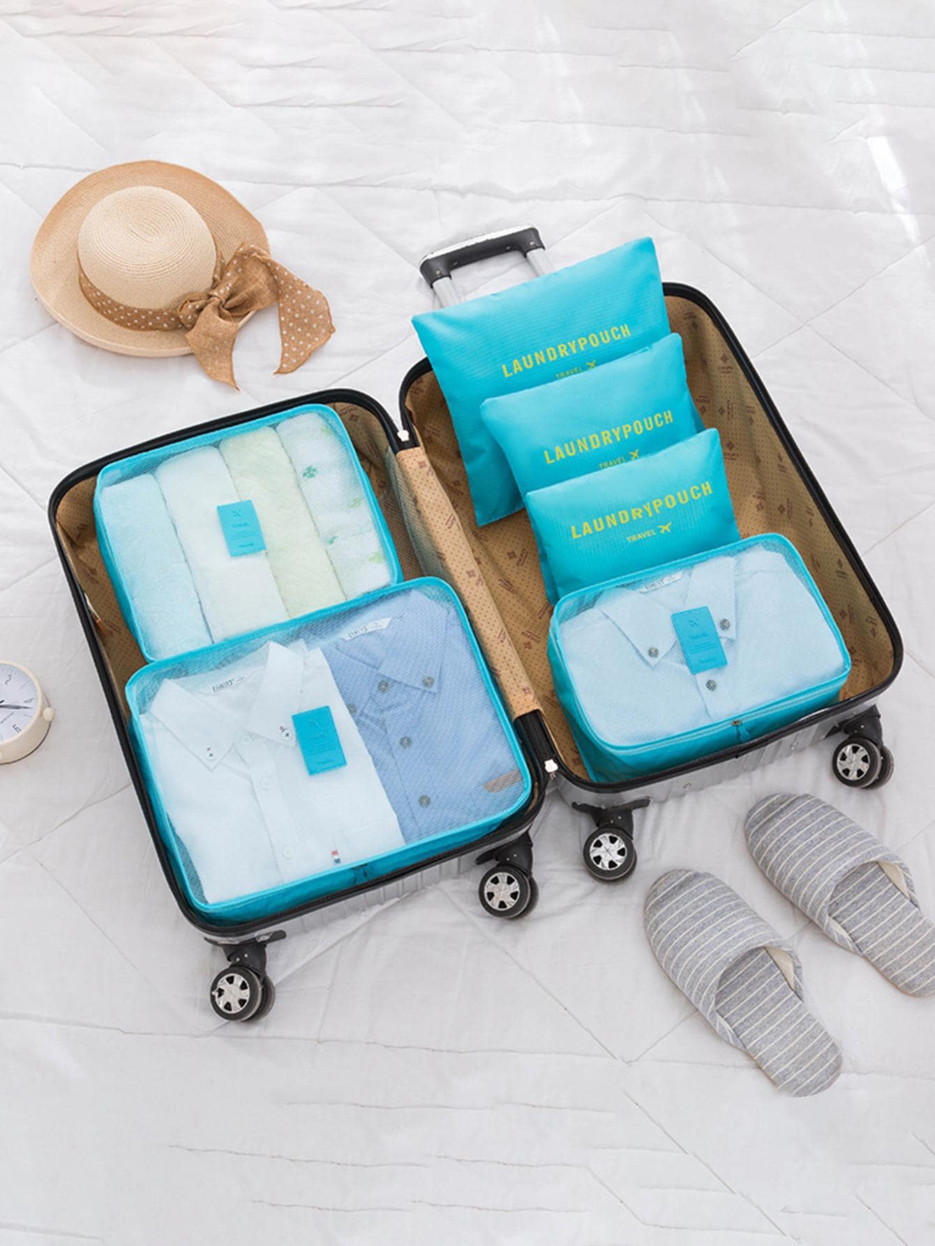 6入組旅行收纳包,便攜衣服收納袋行李包裝袋適用於內衣化妝品 - 藍色 - 查看 1