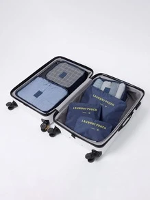 6入組/套便攜旅行收納現代字母圖案旅行收纳包適合旅行 - 藏蓝色 - 查看 4