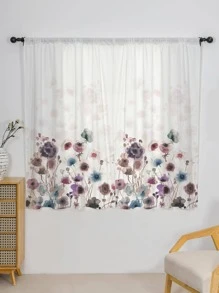 花卉圖案單片窗簾現代水彩花卉印花單片遮光窗簾適用於臥室和客廳 - 彩色 - 查看 1