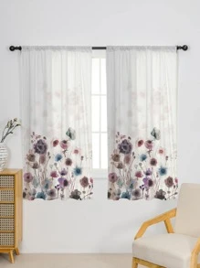 花卉圖案單片窗簾現代水彩花卉印花單片遮光窗簾適用於臥室和客廳 - 彩色 - 查看 2
