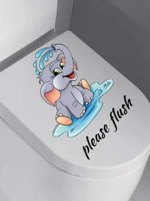 1入組大像圖案馬桶蓋貼花卡通動物印花PVC馬桶凳馬桶貼紙 - 灰色 - 查看 8