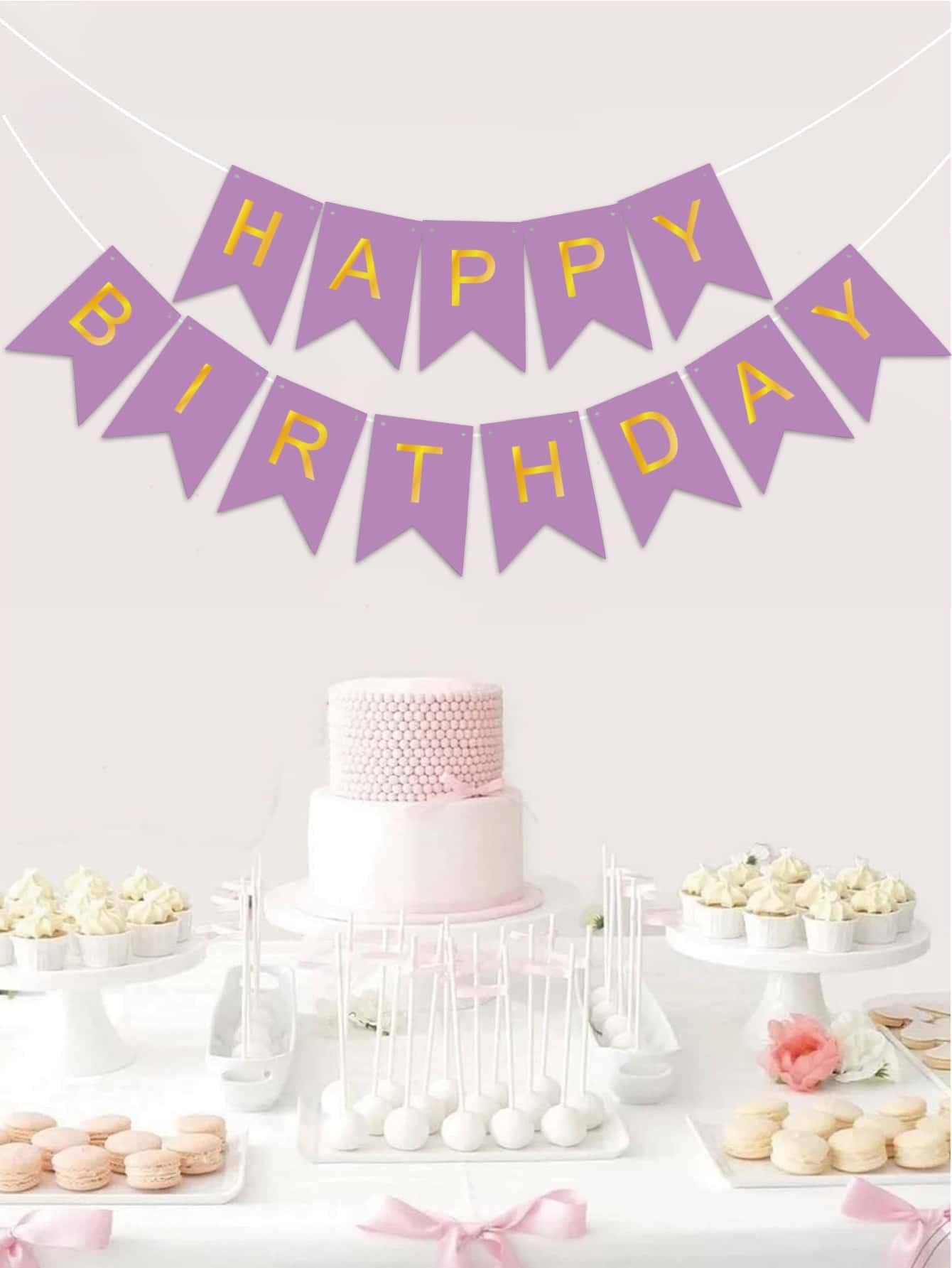 Bộ Sinh Nhật Trang Trí Kéo Lá Cờ Chữ Hiện Đại Giấy Đồ Họa Biểu Ngữ Cho Tiệc Sinh Nhật, Ngày Lễ - Màu tím - Xem 1