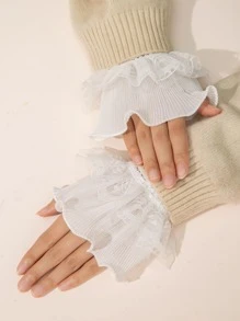 Ruffle Trim Fake Cuffs - White - View 1