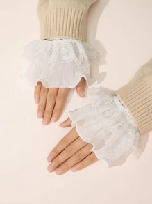 Ruffle Trim Fake Cuffs - White - View 2