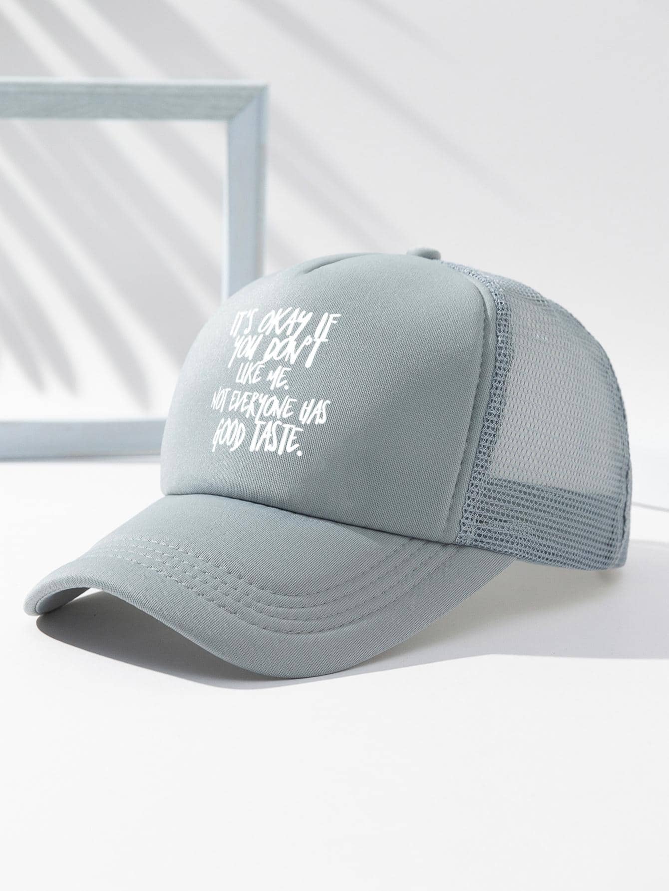 Men Slogan Graphic Trucker Hat - Light Grey - View 1