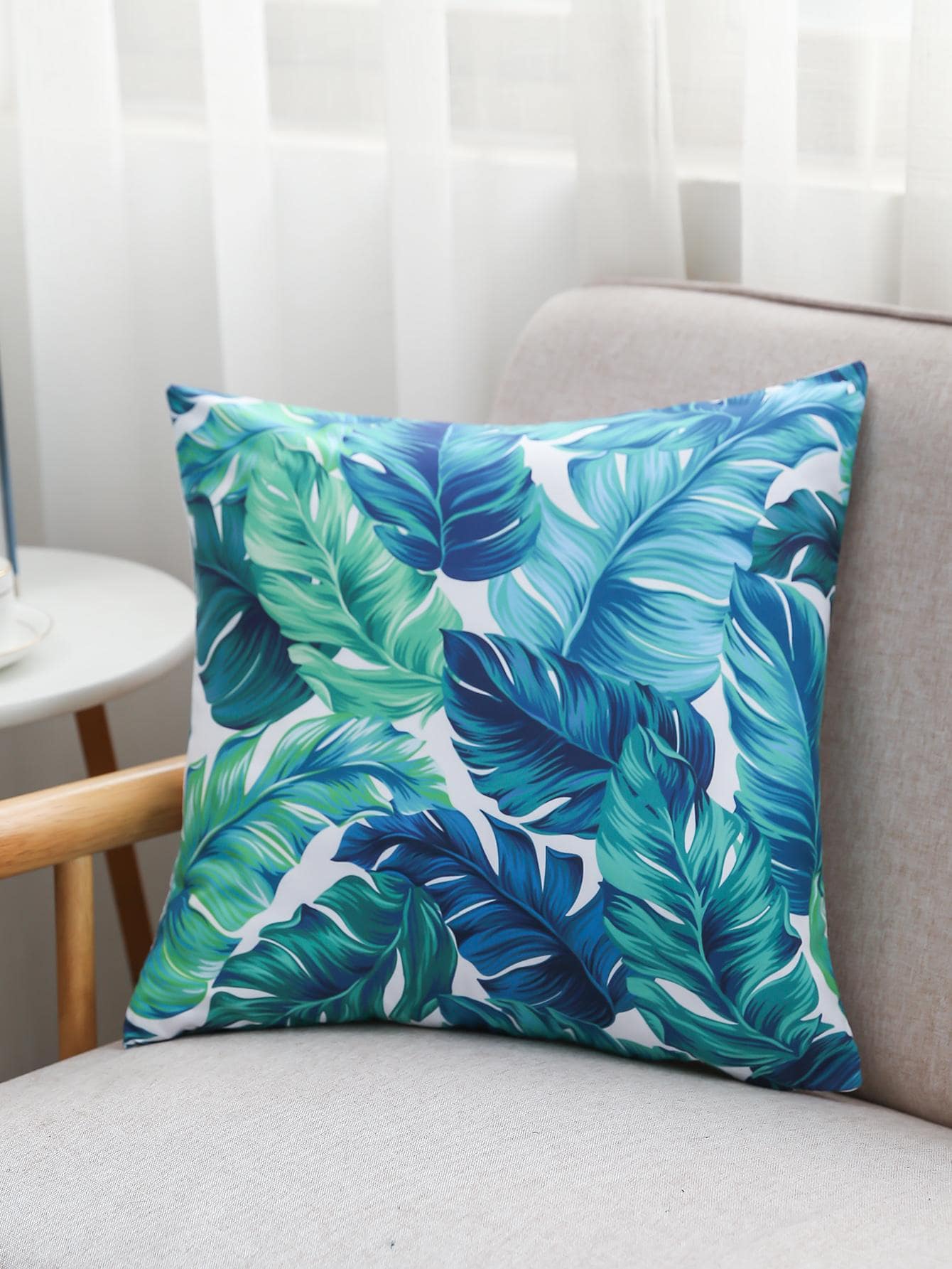 1入組熱帶銀蓮花圖案靠墊套可愛裝飾抱枕套適合家用 - 彩色 - 查看 1