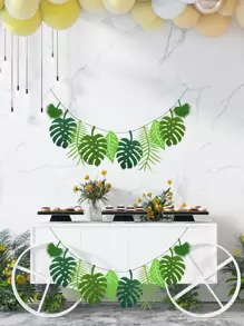 1入組綠色拉旗創意無紡布葉設計掛旗派對