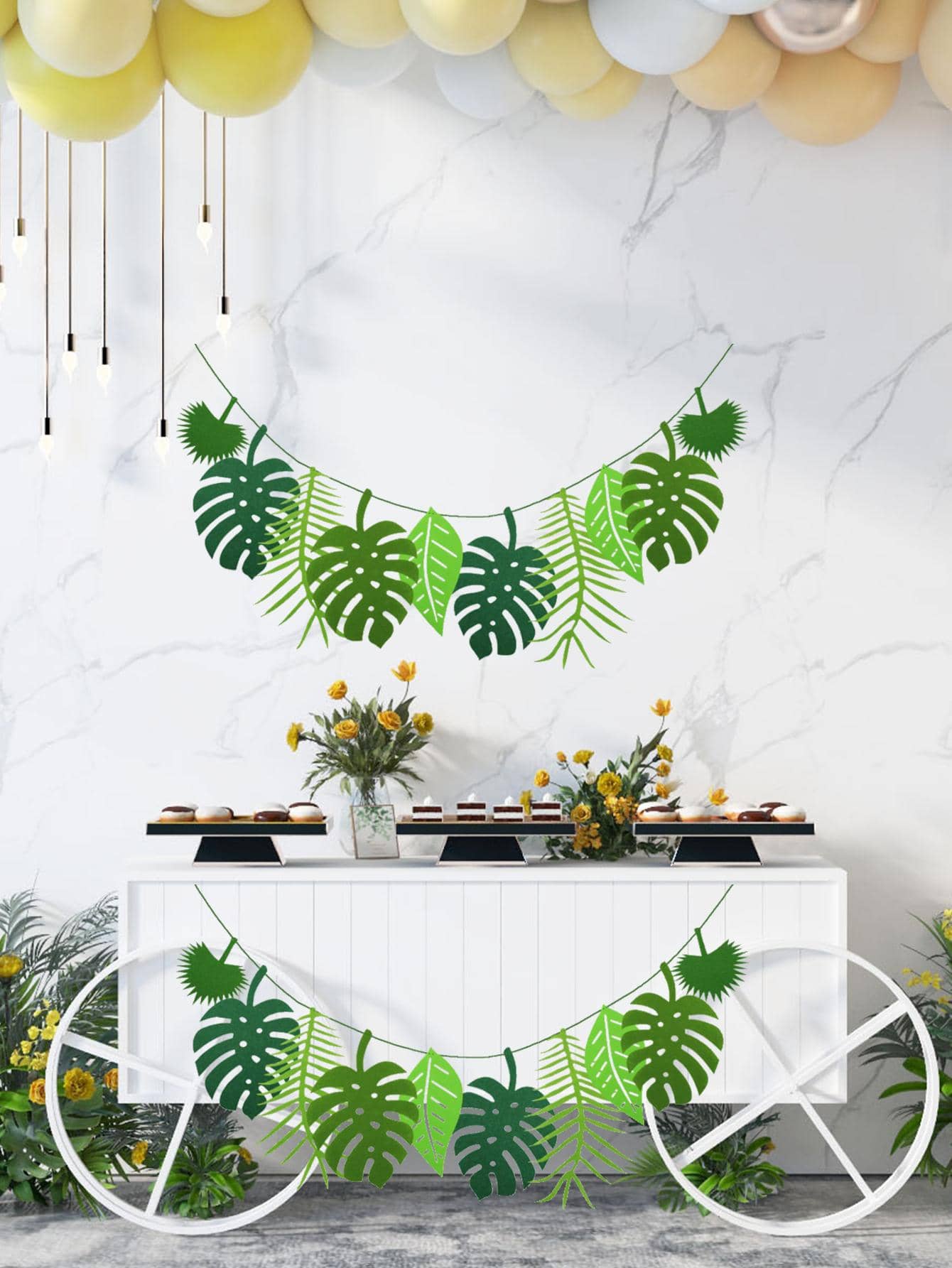 1入組綠色拉旗創意無紡布葉設計掛旗派對