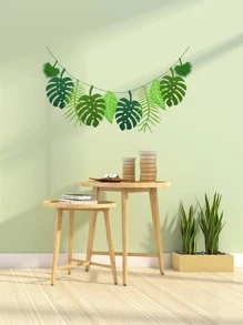 1入組綠色拉旗創意無紡布葉設計掛旗派對