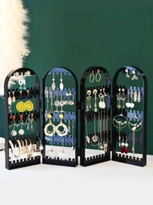 1pc Plastic Jewelry Storage Rack, Clear Foldable Jewelry Tower Stand For Home, Back To School Supplies - Black - View 3