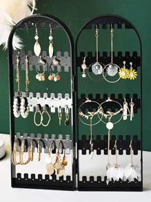 1pc Plastic Jewelry Storage Rack, Clear Foldable Jewelry Tower Stand For Home, Back To School Supplies - Black - View 4