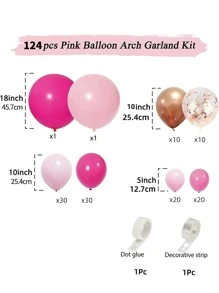 124入組/套乳膠氣球花環浪漫混合顏色亮片細節氣球拱形婚禮派對 - 玫紅色 - 查看 4