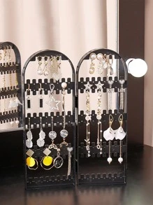 1pc Plastic Jewelry Storage Rack, Clear Foldable Jewelry Tower Stand For Home, Back To School Supplies - Black - View 6