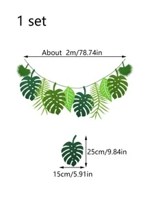 1入組綠色拉旗創意無紡布葉設計掛旗派對