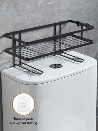 1pc Iron Alloy Bathroom Storage Rack, Minimalist Black Shelving Storage Unit For Bathroom Laundry Bathroom Decor Fall Decor