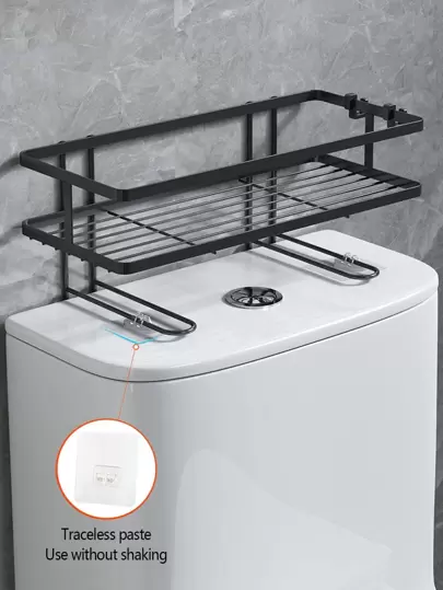 1pc Iron Alloy Bathroom Storage Rack, Minimalist Black Shelving Storage Unit For Bathroom Laundry Bathroom Decor Fall Decor