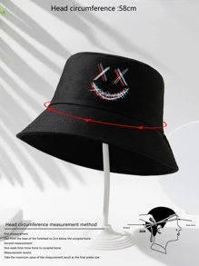 男士表情印花渔夫帽户外休闲骷髅头男士遮阳帽夏季帽子，适合徒步、钓鱼等夏季户外活动 - 黑色 - 查看 4