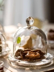 1 pieza Bandeja de vidrio con tapa, bandeja de alimentos moderna y transparente para cocina como regalo de Navidad - transparente - Ver 1