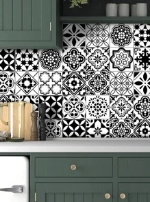 1 miếng dán nhà bếp in hoa chống thấm nước - Đen và trắng - Xem 6