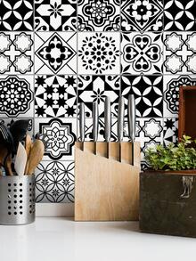 1 miếng dán nhà bếp in hoa chống thấm nước - Đen và trắng - Xem 4