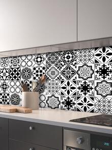 1 miếng dán nhà bếp in hoa chống thấm nước - Đen và trắng - Xem 3