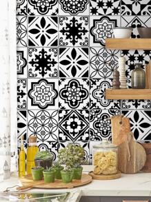 1 miếng dán nhà bếp in hoa chống thấm nước - Đen và trắng - Xem 1