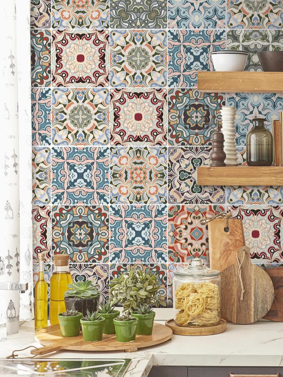 SUPSTICKER 1 卷加厚防水防油曼陀罗图案厨房墙贴，花卉壁纸，3 种尺寸可选：11.81*47.24、11.81*94.49、11.81*141.73 英寸，贴纸，墙贴，乙烯基贴花，用于家居装饰，春季装饰品让您的家焕然一新，节日装饰贴纸礼物生日毕业