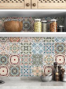 SUPSTICKER 1 卷加厚防水防油曼陀罗图案厨房墙贴，花卉壁纸，3 种尺寸可选：11.81*47.24、11.81*94.49、11.81*141.73 英寸，贴纸，墙贴，乙烯基贴花，用于家居装饰，春季装饰品让您的家焕然一新，节日装饰贴纸礼物生日毕业 - 彩色 - 查看 7