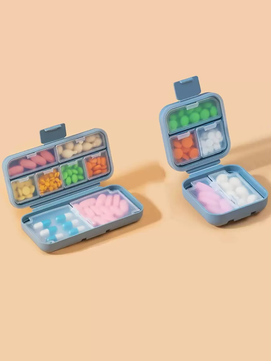 1pc Portable Multifunctional Storage Box, Silica Gel Ring With Double Seal, Partitioned Box For Medicine, Jewelry And Miscellaneous Items - Blue - View 1