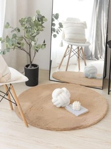 1入組素色圓形地毯現代亞克力家用地板地毯 - 卡其色 - 查看 1