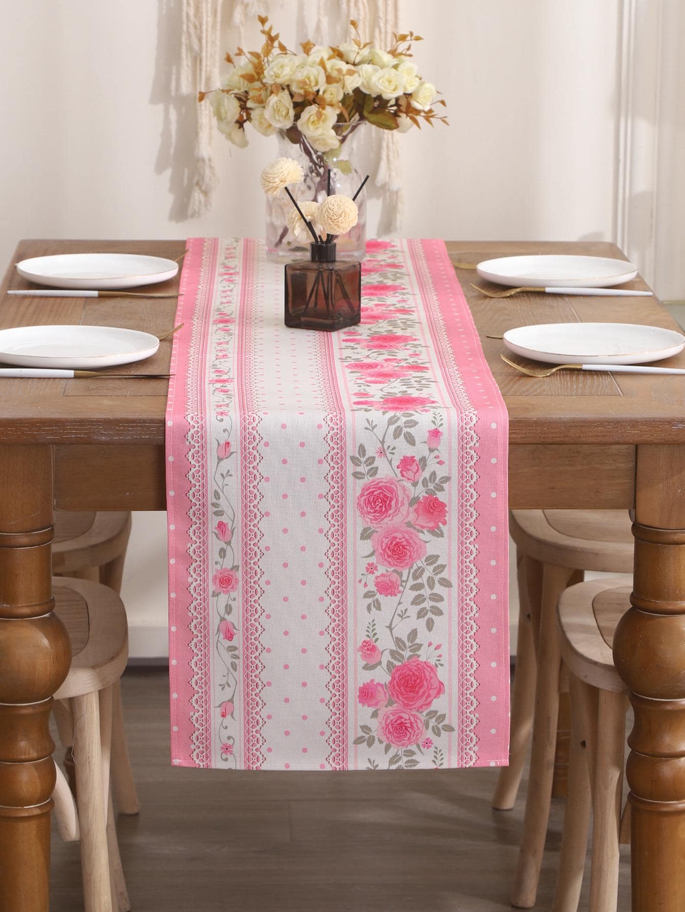 1入組花卉圖案桌巾派對用聚酯防水廚房桌巾 - 彩色 - 查看 1