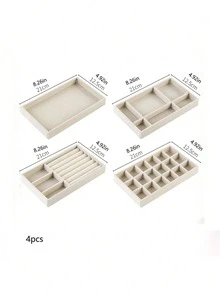 4pcs/set MDF Jewelry Tray, Modern Solid Color Multi-grid Jewelry Tray For Home - Beige - View 2