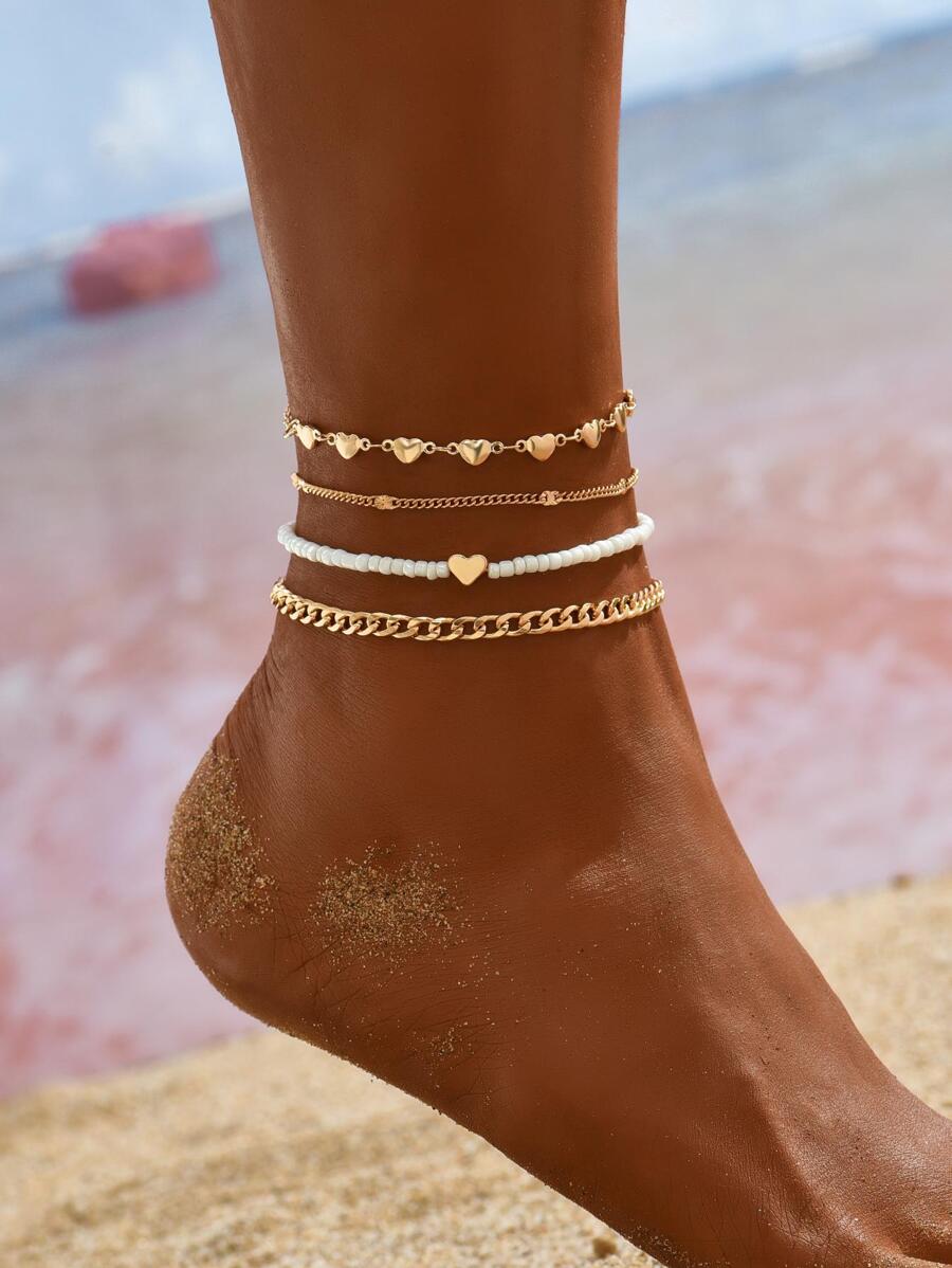 4 cái/bộ Vòng chân trang trí hình trái tim - Vàng - Xem 1