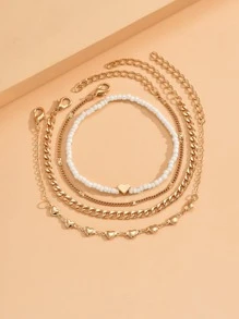 4 cái/bộ Vòng chân trang trí hình trái tim - Vàng - Xem 3