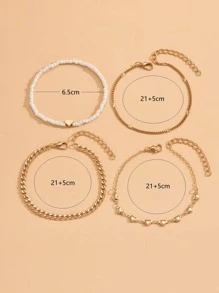 4 cái/bộ Vòng chân trang trí hình trái tim - Vàng - Xem 4