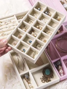 4pcs/set MDF Jewelry Tray, Modern Solid Color Multi-grid Jewelry Tray For Home - Beige - View 4