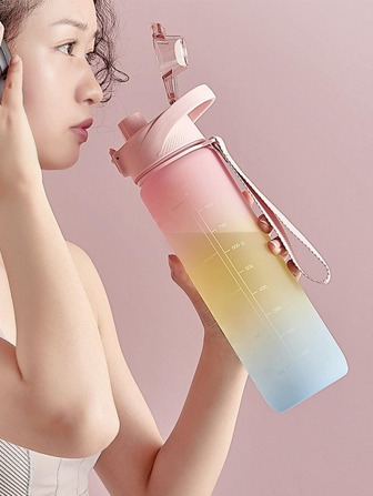 1入組塑料水瓶現代漸變色戶外和健身房飲水瓶