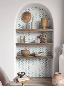 1捲葉子圖案牆水彩葉子印刷PVC家用防水壁畫卷 - 綠色 - 查看 2