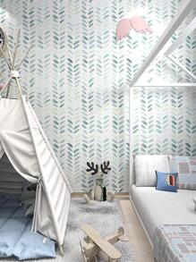 1捲葉子圖案牆水彩葉子印刷PVC家用防水壁畫卷 - 綠色 - 查看 3