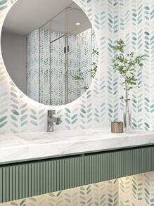 1捲葉子圖案牆水彩葉子印刷PVC家用防水壁畫卷 - 綠色 - 查看 4