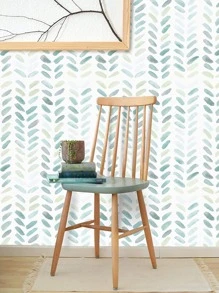 1捲葉子圖案牆水彩葉子印刷PVC家用防水壁畫卷 - 綠色 - 查看 1