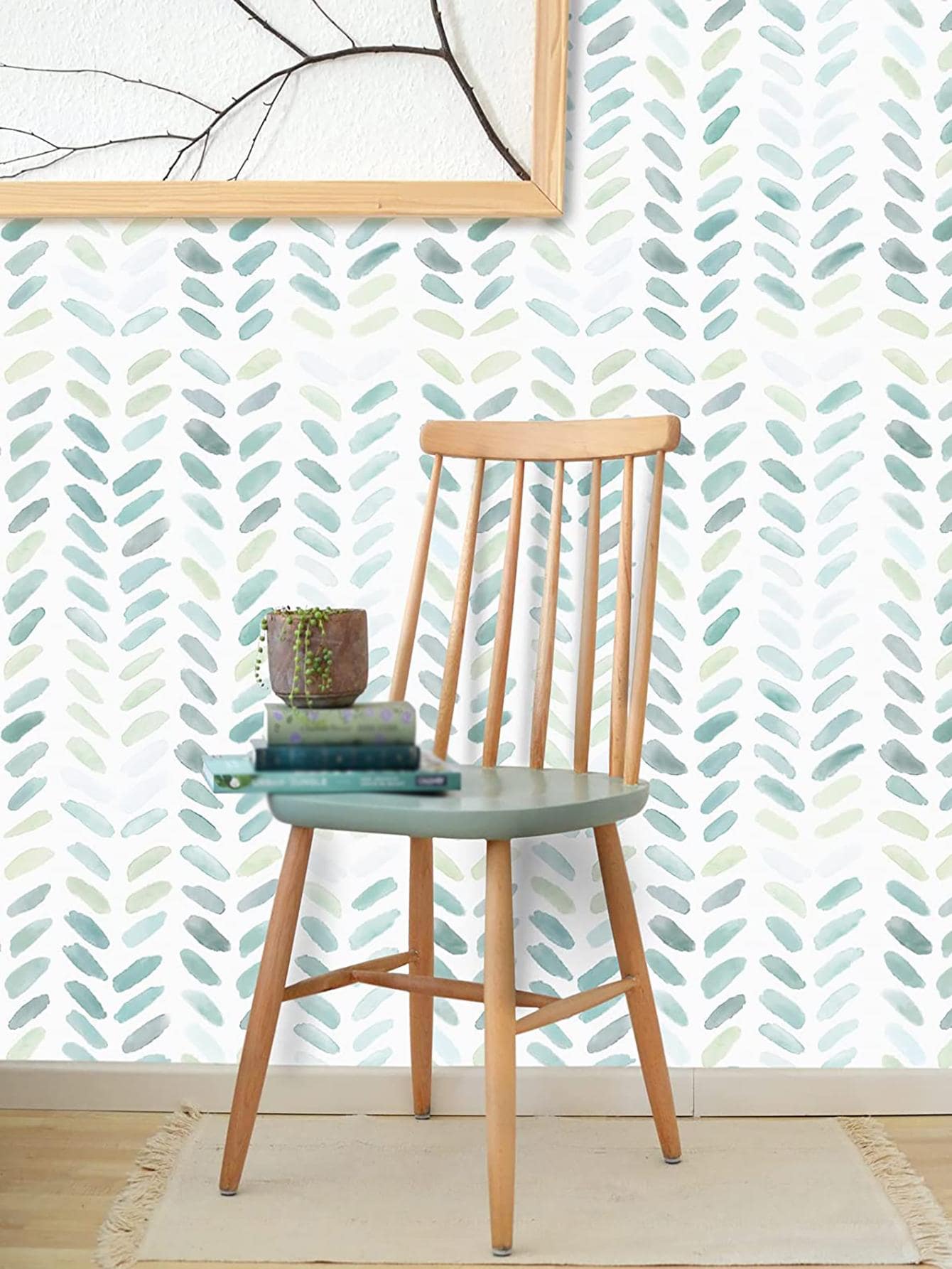 1捲葉子圖案牆水彩葉子印刷PVC家用防水壁畫卷 - 綠色 - 查看 1