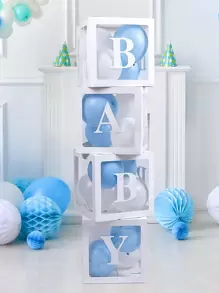 1Set Balloon Box ,Baby Boxes One Box With Letters White Clear Balloon Box Blocks For Baby Shower And Birthday Party