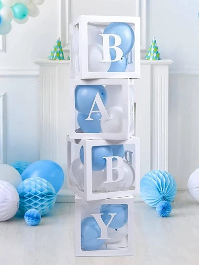 1 set ballongaskar, babyaskar en låda med bokstäver vita genomskinliga ballongaskar block för babyshower och födelsedagsfest