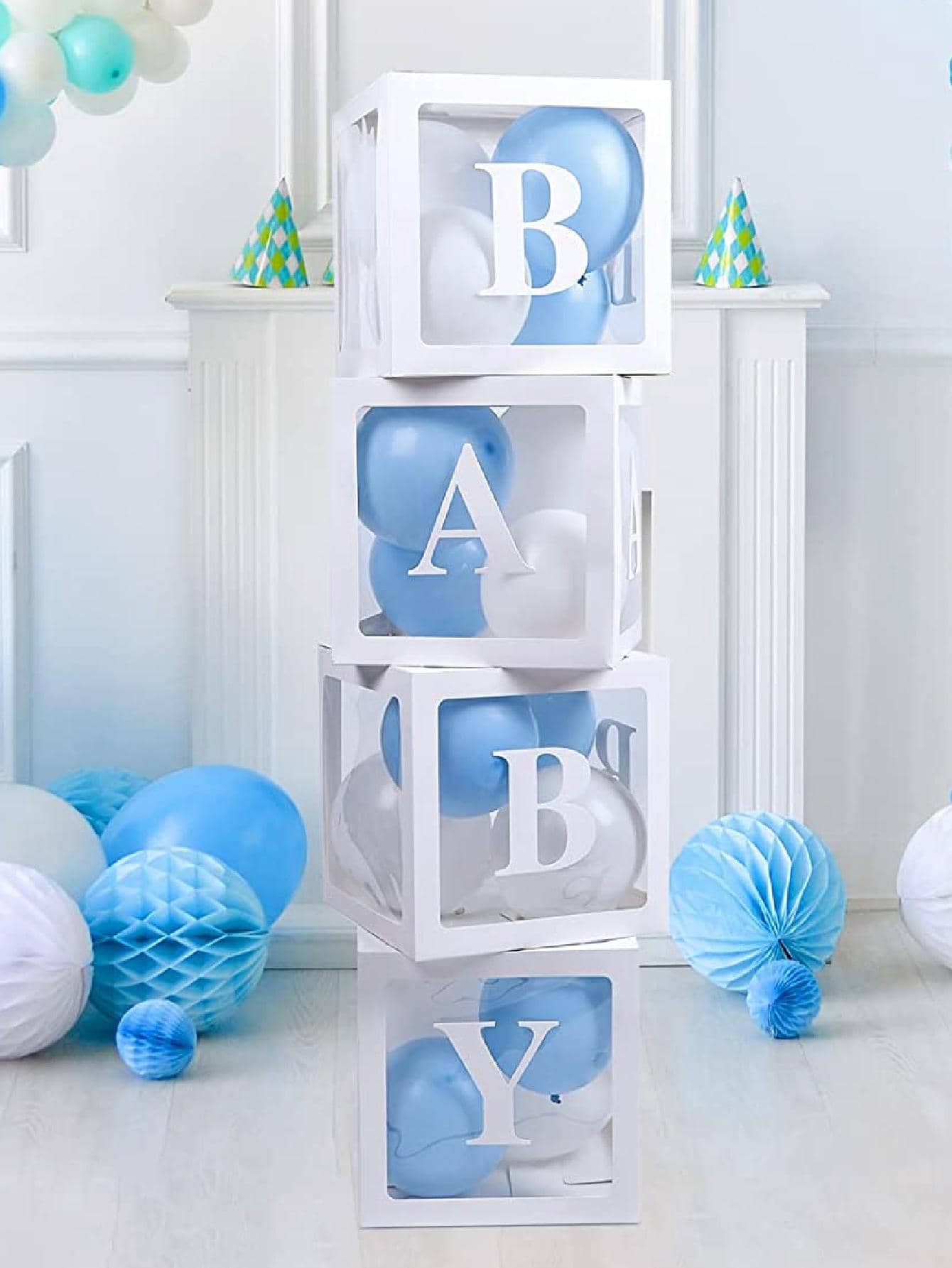 1Set Balloon Box ,Baby Boxes One Box With Letters White Clear Balloon Box Blocks For Baby Shower And Birthday Party
