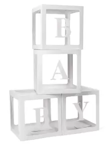 1Set Balloon Box ,Baby Boxes One Box With Letters White Clear Balloon Box Blocks For Baby Shower And Birthday Party